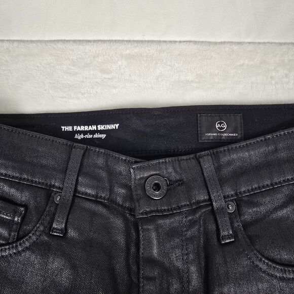 AG Adriano Goldschmied The Farrah Skinny High Rise Black Coated Jeans Size 27 - Picture 5 of 9